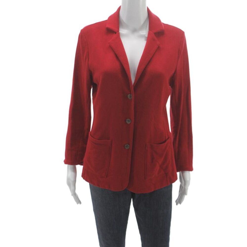 Tahari Women Blazer Red Rayon Button Closure Long Sleeve Size L